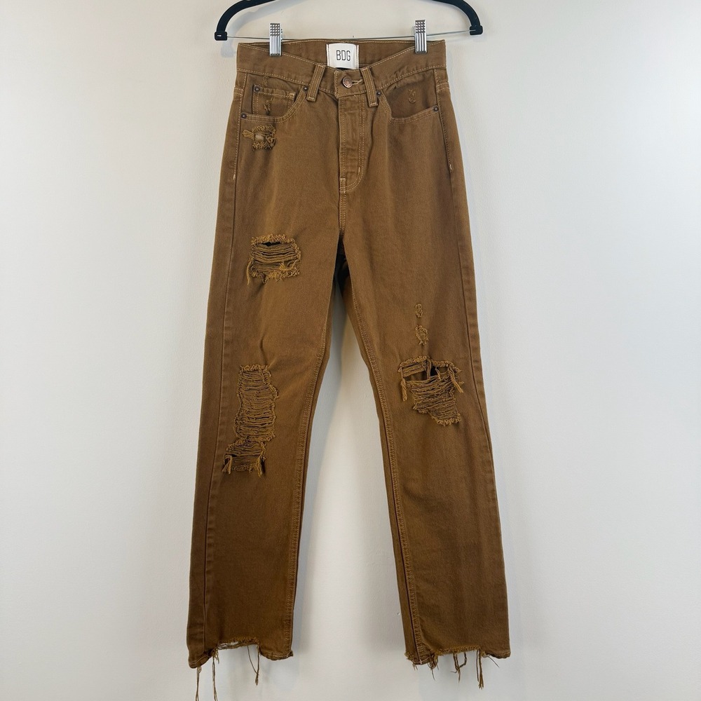 BDG Cowboy Jean Womens Size 26 Distressed High Rise Brown Straight Leg Denim